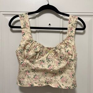 Kourt Floral Cream Pink and Green Women's Cropped Tank Top